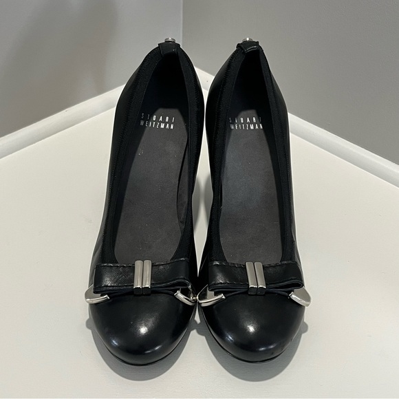 Stuart Weitzman Rounded Toe Leather Black Heels - Picture 10 of 16
